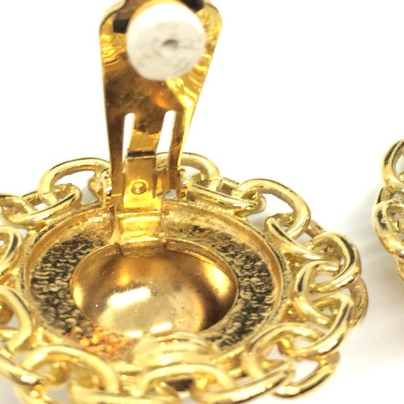 VINTAGE 80S CHAIN LINK GOLD TONE ROUND CLIP ON EARRINGS STATEMENT DOMED LARGE - Picture 14 of 14